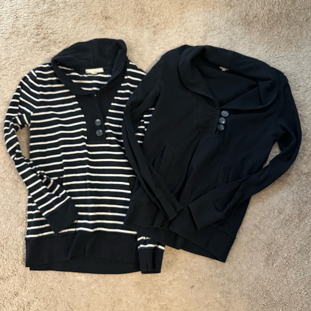 Banana Republic Black and Striped V-Neck Sweater Duo